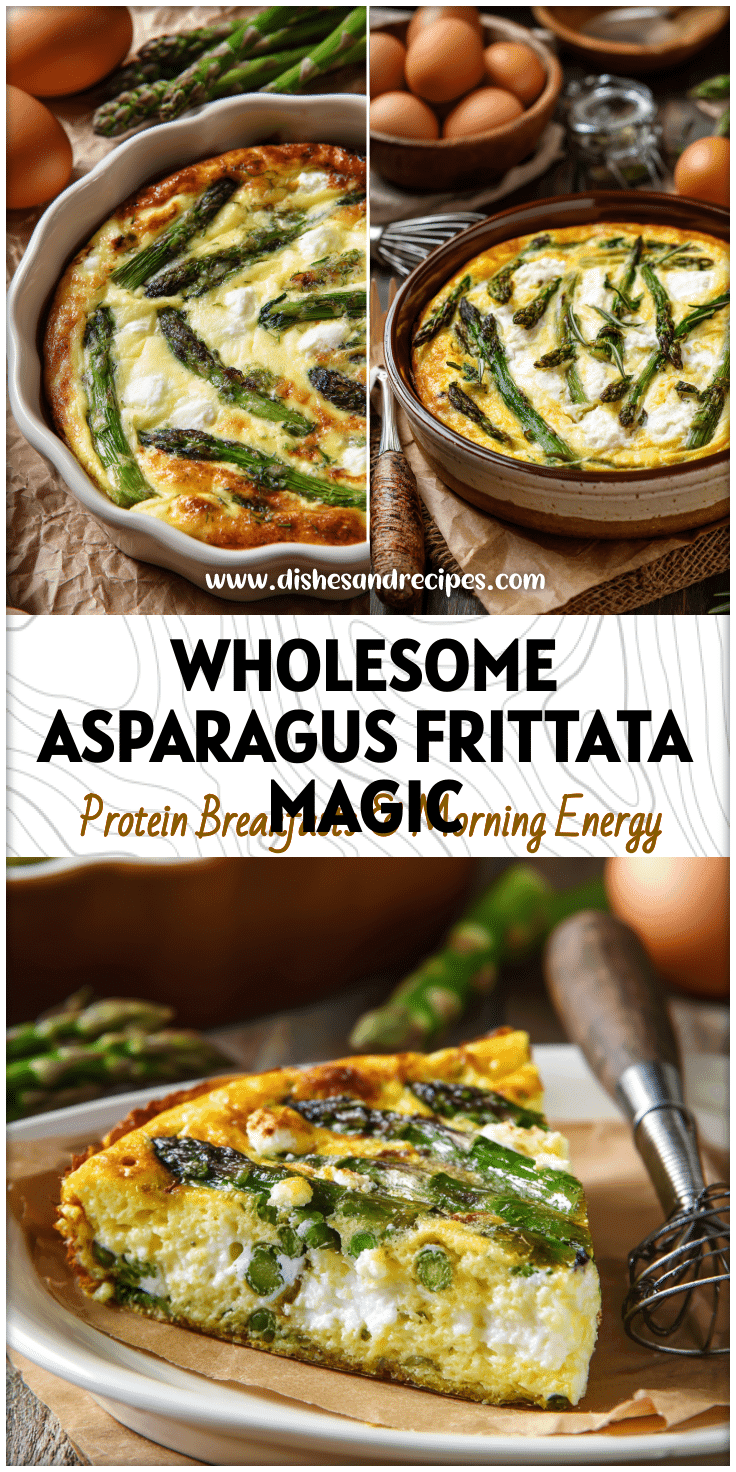 Asparagus & Goat Cheese Frittata in a Ceramic Baking Dish beside an Egg Whisk on Brown Paper for a Savory Breakfast